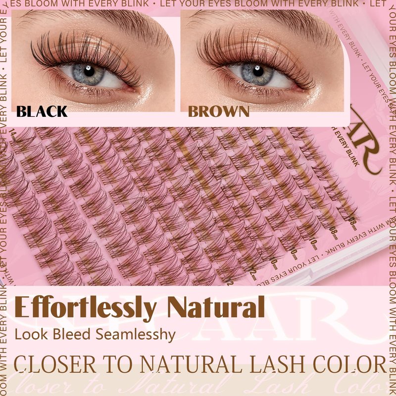 NYCAAR Velure Natural Brown Lash Clusters Kit Wispy Invisible Band Lash Extension Kit 120pcs Venus Lashes Clusters in C Curl 8-16mm with Bond and Seal, Remover & Applicators for Beginner DIY at Home