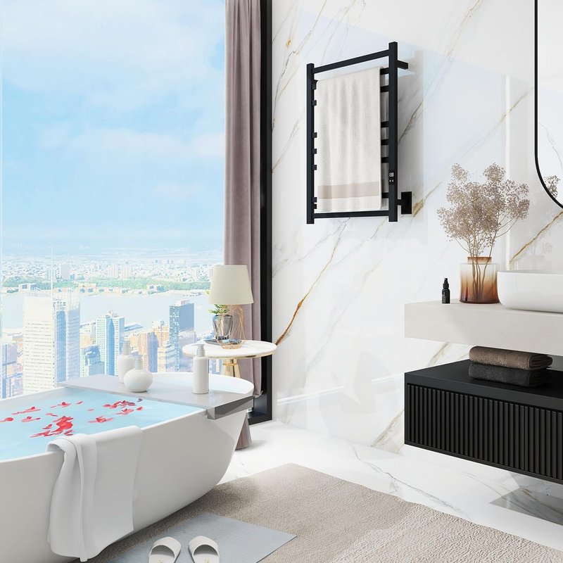 Skiennix Electric Heated Towel Warmer - Fast Heating with Auto Shut-Off Timer | Matte Black, Wall-Mounted