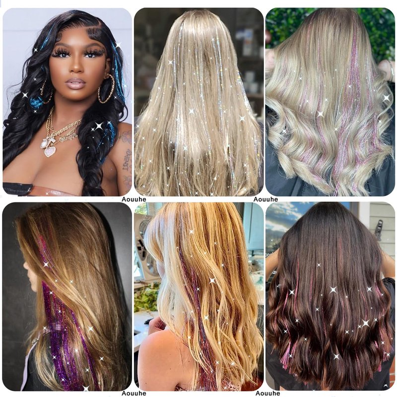 Hair Tinsel Kit - 24 Colors, 9800 Strands, 48 Inch Glitter Hair Extensions | Festive Party Accessories for Women & Girls