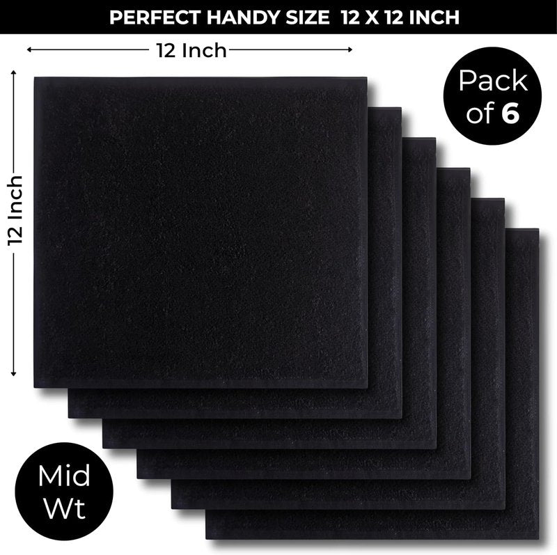 Cotton Wash Cloths - Soft Absorbent 100% Cotton Shower & Face Towels | 12" x 12" | 6 Pack