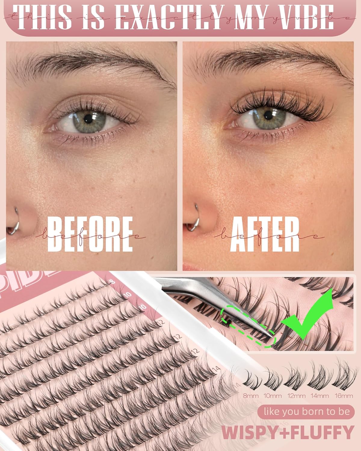 Spider Lash Clusters Kit - Wispy D Curly Eyelash Extensions for Natural Fluffy Look | DIY Individual Lashes