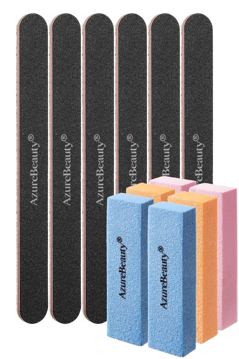 AZUREBEAUTY Nail Files and Buffers, Professional Nail Supplies, Nail Files for Natural Nails, Rectangular Nail Buffer Block for Polishing Filing, and Nail Care, 100/180 Grit 12 pcs Manicure Tools Kit