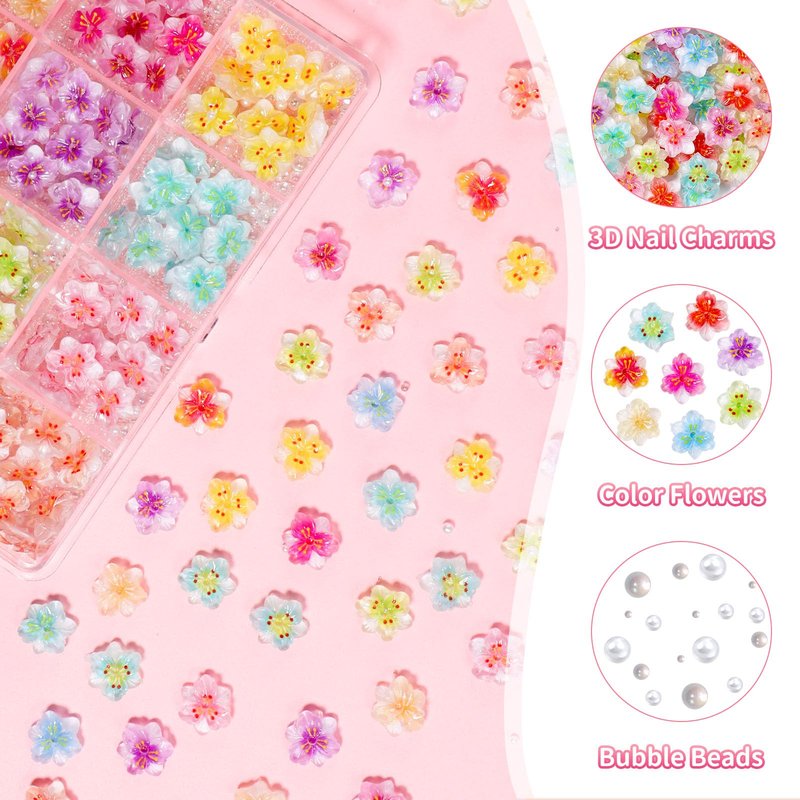 Color Flowers Nail Charms, 3D Egg Sun Flower Nail Art Charms, Color Tropical Flower Blossom Designs Charms for Acrylic Nails Art DIY Design Supplies