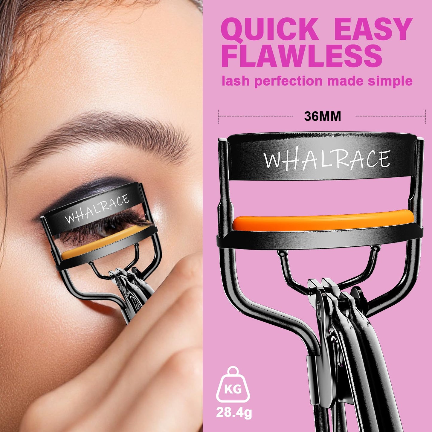 Whalrace Eyelash Curlers with 6PCS Extra Replacement Pads, Premium Quality Eye Lash Curler, Superior Curling Effect, Easy to Hold and Use, Valentine's Day Gift for Her - Orange Purple Handle