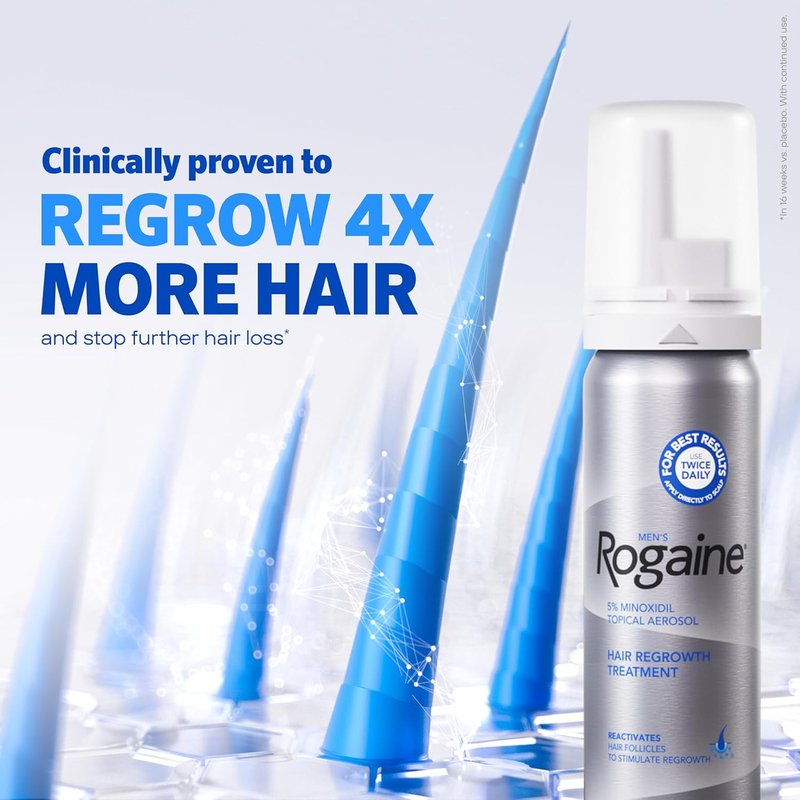 Men’s Rogaine 5% Minoxidil Foam - Clinically Proven Hair Regrowth Treatment | Unscented, 3-Month Supply, 3 x 2.11 oz