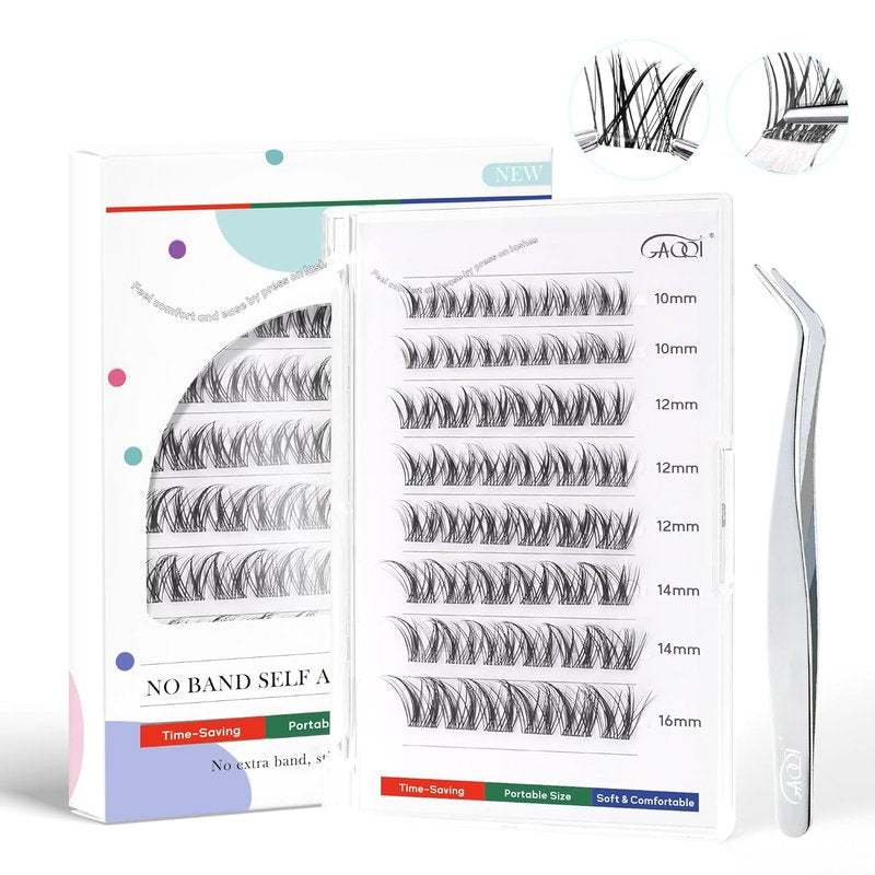 GAQQI Self-Adhesive Eyelash Clusters - No Glue Wispy & Wet Lashes, 10-16mm, Comfortable Hold