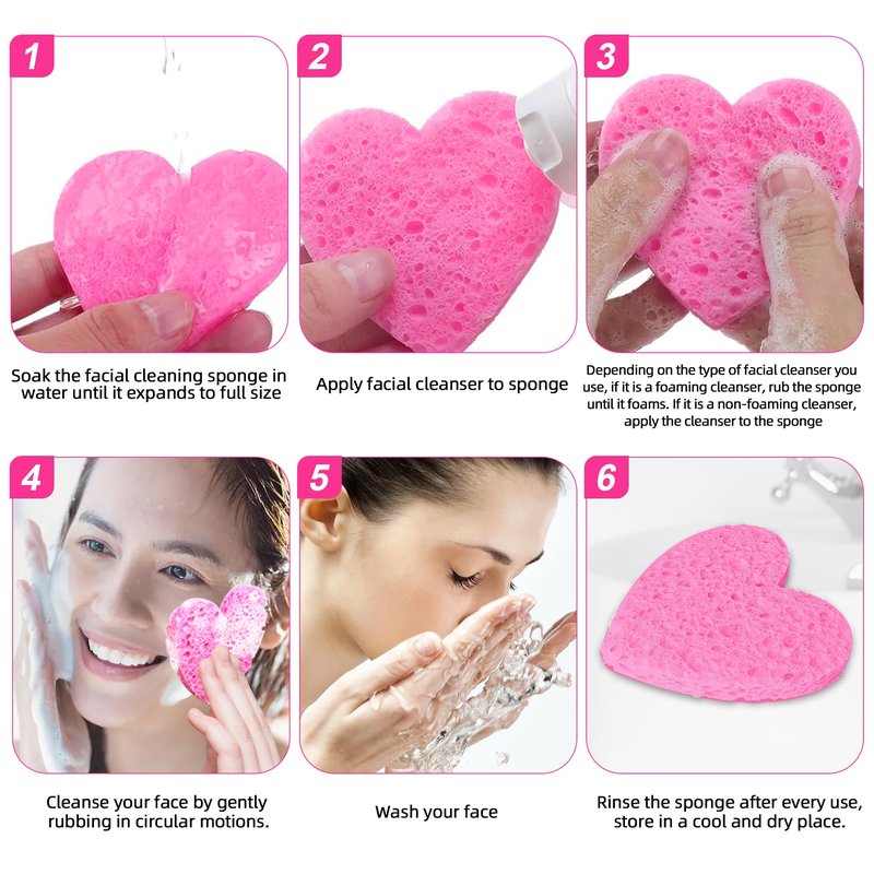 Silkyhose Women 120-Count Compressed Cellulose Heart Shape Face Facial Sponges 100% Natural Cosmetic Sponges for Facial Cleansing Exfoliating Mask Skin Massage (（Pink） 120 Count)