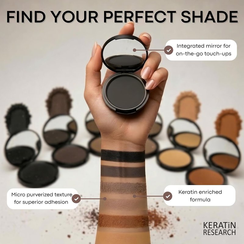 Keratina Hairline Filler - Unisex Mineral Powder for Hair Loss Concealment | Dark Ash Brown, XL Size