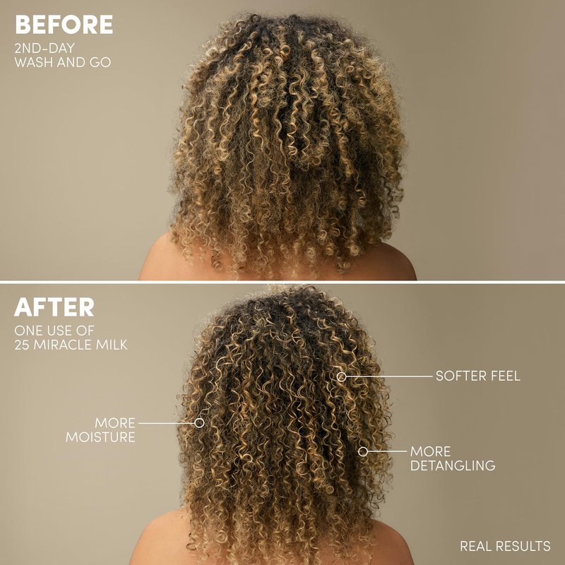 Mizani 25 Benefit Miracle Milk Leave-in Conditioner - Anti-Frizz Detangler Spray For Hair Shine, Heat Protectant, For Frizzy & Curly Hair, With Coconut Oil, 13.5 Fl Oz