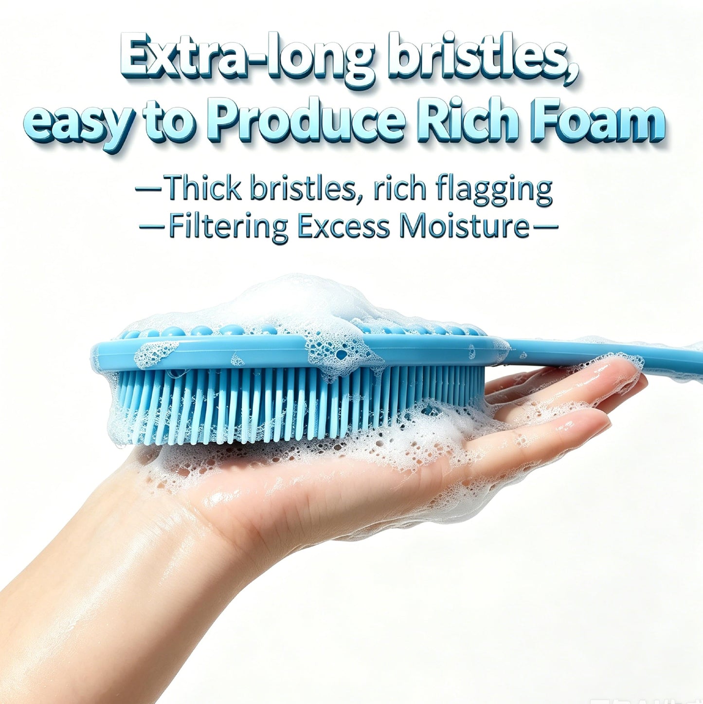 12.5inch Silicone Back Scrubber for Shower 2pcs（Blue）,Exfoliating Shower Brush,Double Sided for Exfoliating and Massage，Long Handle Back Scrubber for Men and Women(2 Brushes)