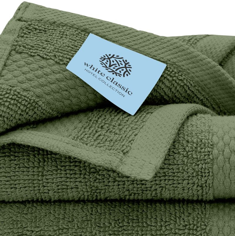 White Classic Luxury Cotton Washcloths 13x13 Inch - 650 GSM Turkish Cotton | Hotel, Spa, Bathroom Face Towel | 12 Pack, Forest Green