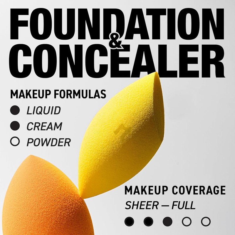 Real Techniques Miracle Complexion Sponge - Makeup Blending Sponges Duo for Natural, Dewy Finish | Latex-Free, 2 Count