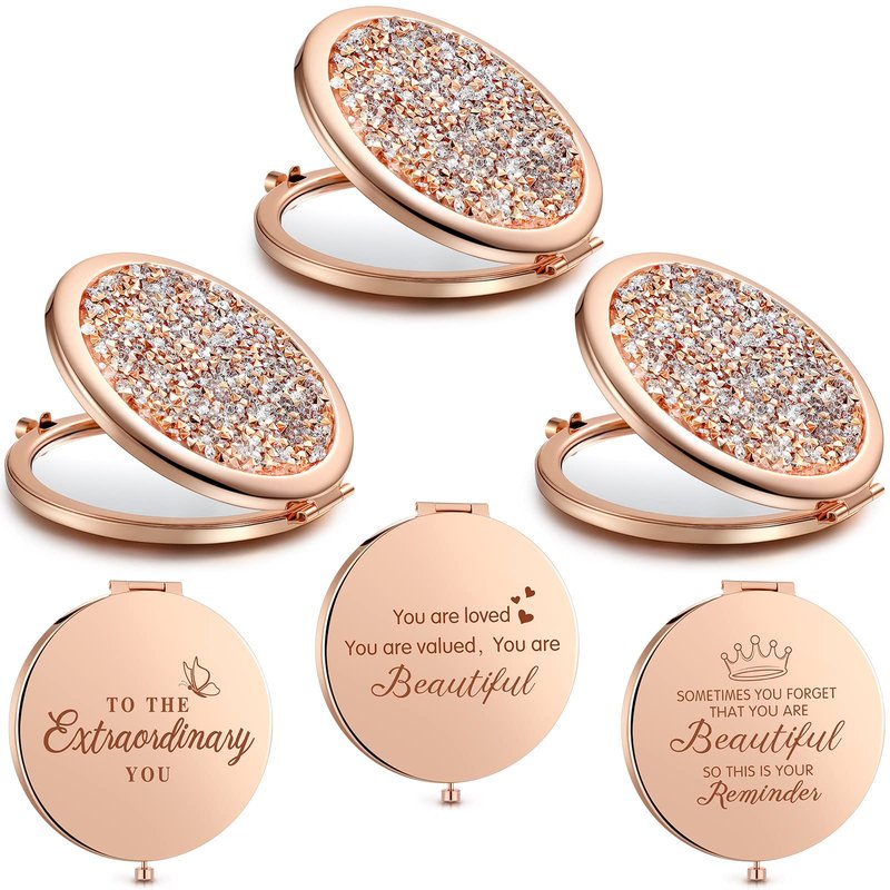 Chunful 3 Pcs Inspirational Compact Mirror Bulk Pocket Magnifying Cosmetic Mirror for Purse You are Beautiful Sometimes You Forget Appreciation Gifts for Women Bridesmaids Wedding Birtyday Party