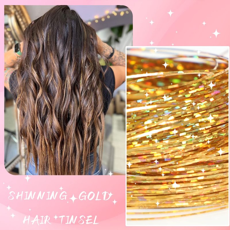 Hair Tinsel Kit, Fairy Hair Tinsel with Tools 48 Inch Hair Tinsel Heat Resistant Glitter Tinsel Hair Extensions