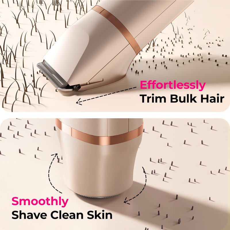 Bikini Trimmer for Women with Dual Head - IPX7 Waterproof & Painless Eletctric Razors for Public Hair - Eletric Shaver for Underarm Leg Body (Gold)