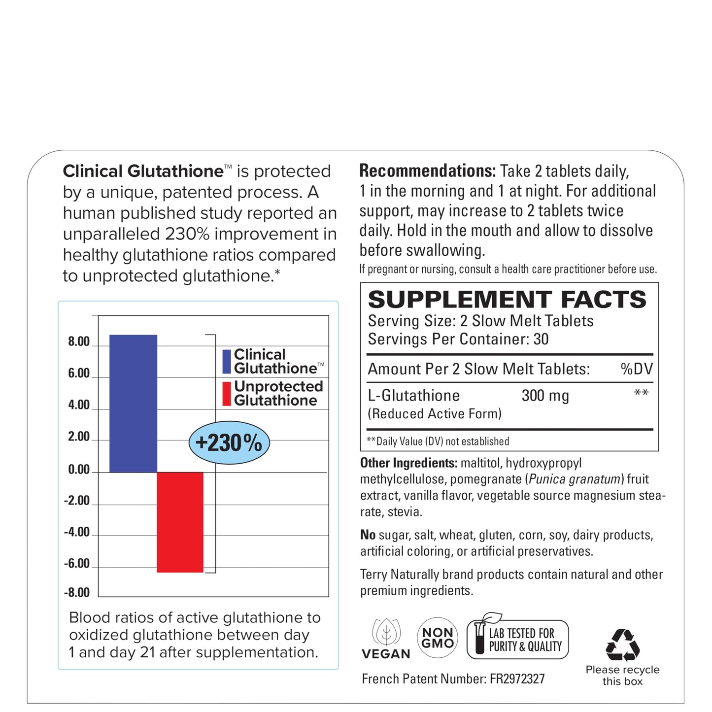 Terry Naturally Clinical Glutathione - Antioxidant Supplement for High Absorption - Dietary Supplement with L-Glutathione - Vegan to Support Cell Health - 60 Slow Melt Tablets