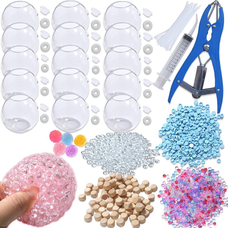 DIY Stress Ball Making Kit - 15PCS Transparent Blanks with Air Pump & Expander Tool for Pressure Relief | Fun Craft Activity