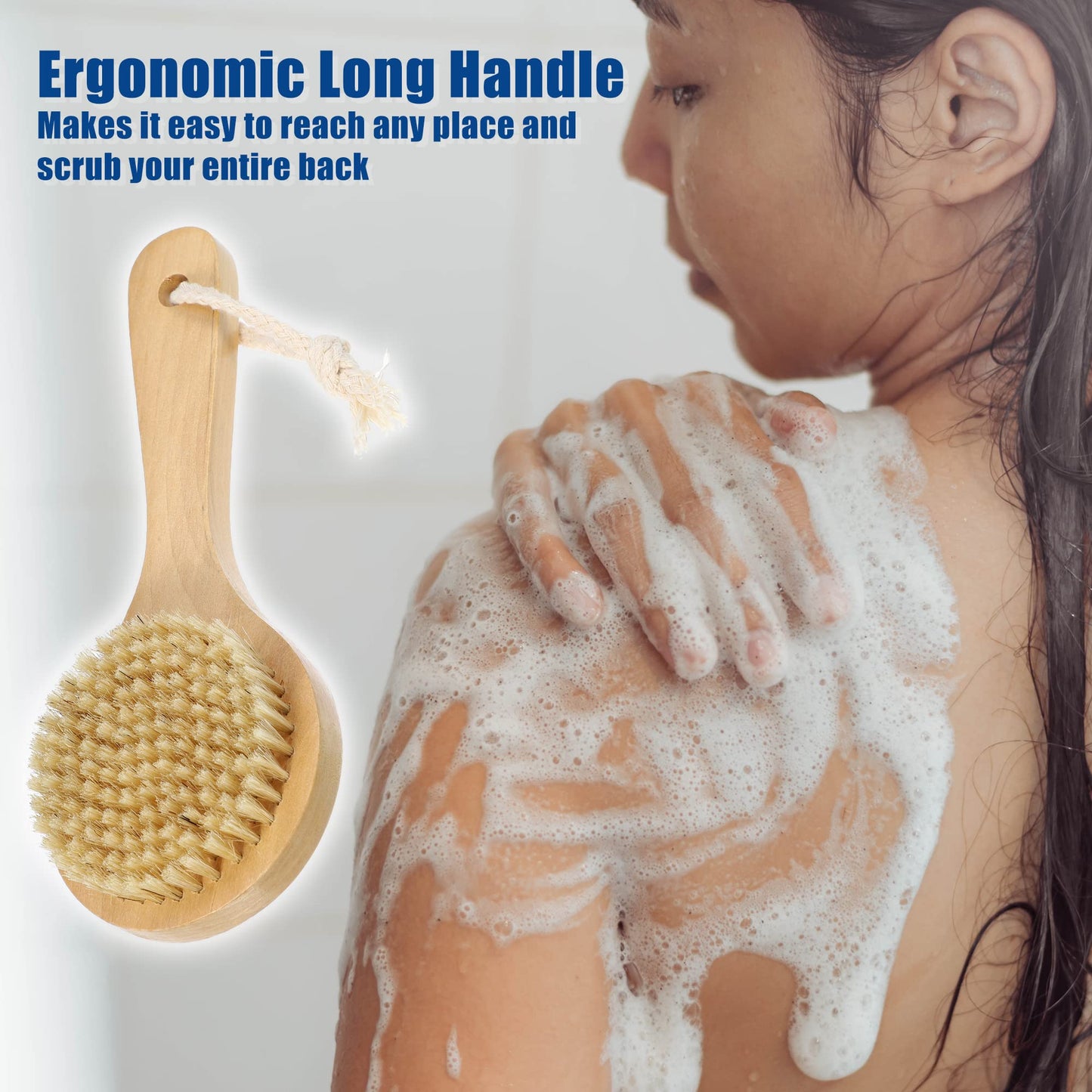 VOCOSTE 1 Pcs Bath Brush, Back Scrubber Wood for Shower with Short Handle, Brown, 7.9 Inches