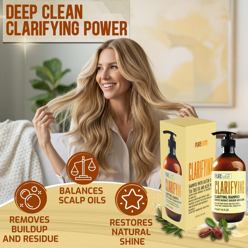 Clarifying Shampoo - Sulfate Free Deep Cleansing for Oily Scalp Treatment - Buildup and Excess Oil Remover - Salon Professional Paraben Free Formula - For Women and Men - Ideal for Swimmers - 16 Fl Oz