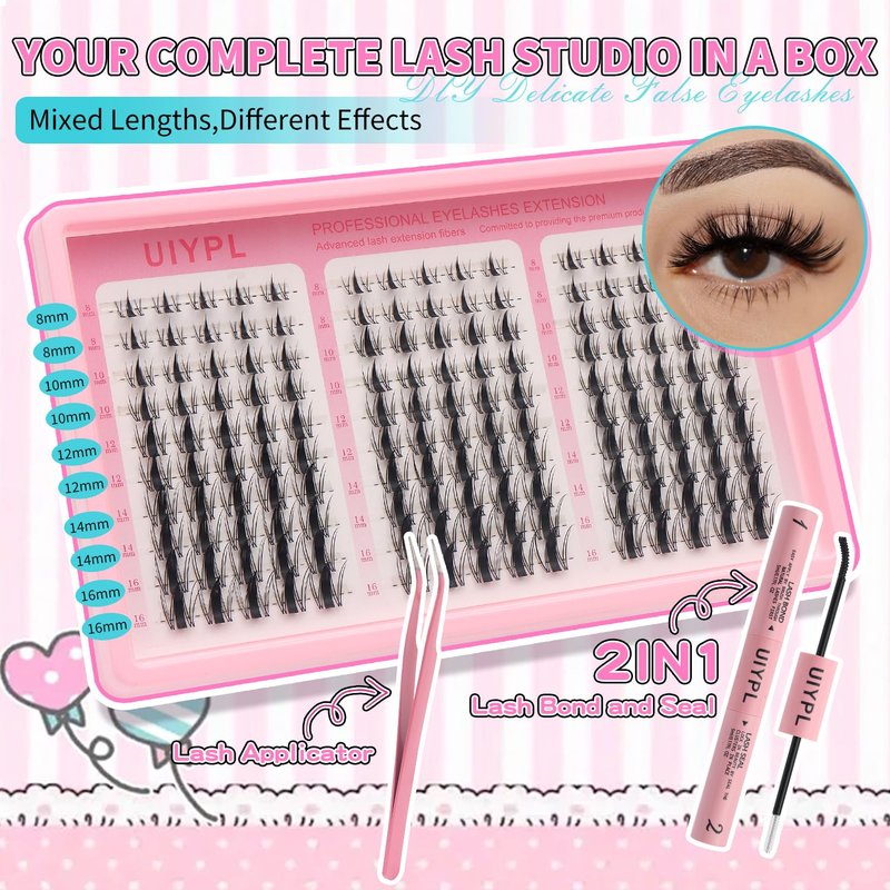 Skiennix Lash Clusters Kit | Volume Eyelash Extensions with Adhesives - 150 Pcs Aesthetic Set