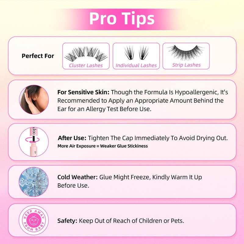FayJoo Eyelash Adhesive Long Lasting Up to 7 Days, Strong & Flexible Hold Glue for Eyelash Extensions, Hypoallergenic, Waterproof & Quick-Dry, 3 in 1 Bond & Seal & Remover for Lash Cluster(5ml Each)