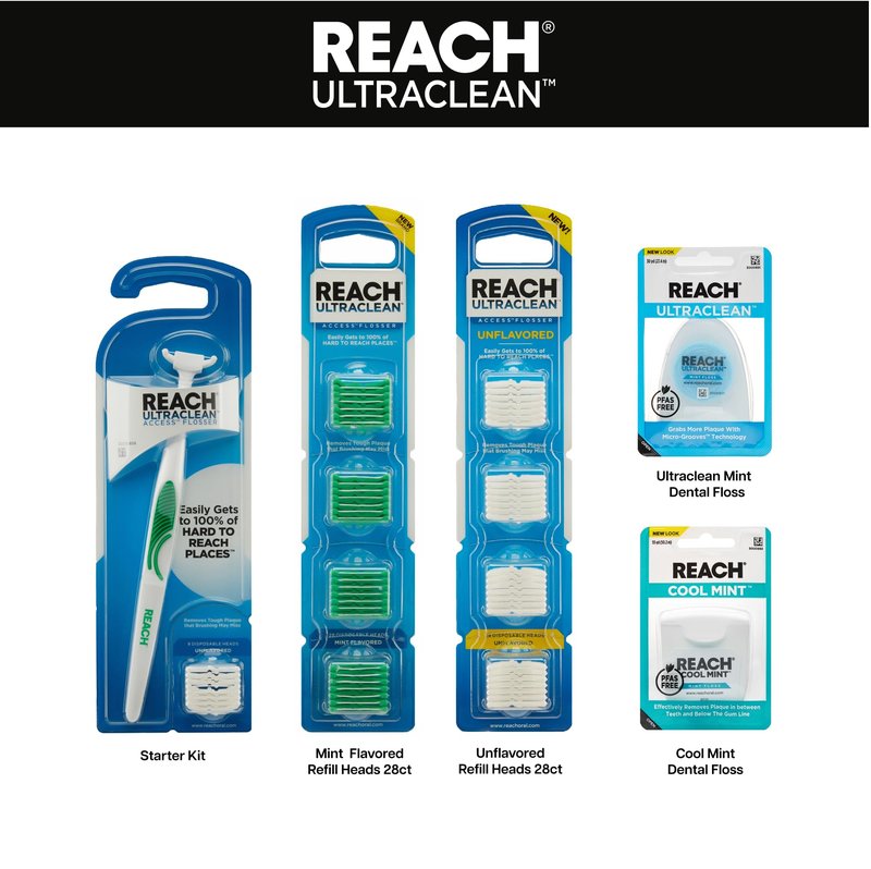 REACH Cool Mint Dental Floss, Fresh Mint, Plaque Remover for Teeth, Shred Resistant, Waxed, Easy on Gums & Teeth, Fresh Breath, Oral Care, PFAS Free, for Adults & Kids, 1 Pack, 55yd