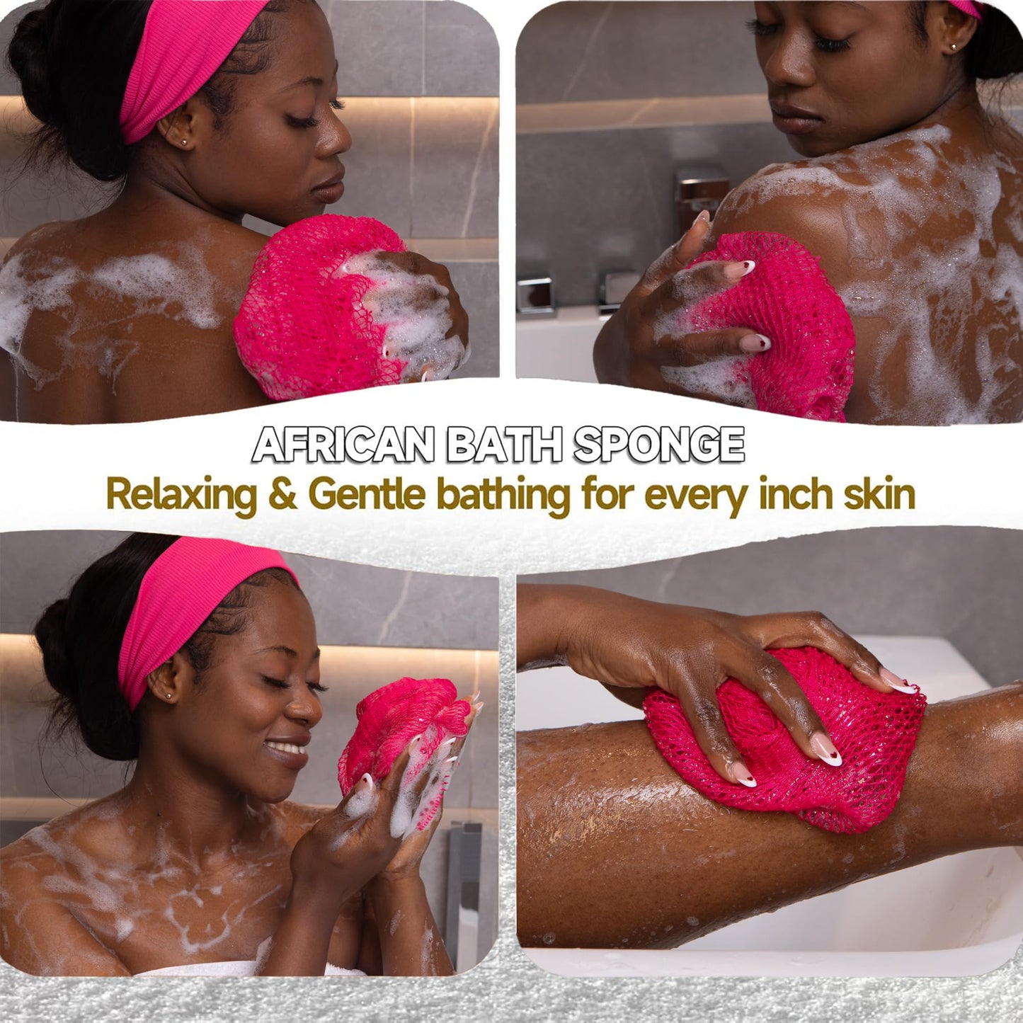 SubSahara African Net Sponge Authentic - 1 Pieces Gentle Exfoliation Scrubber for All Skin Types, Bath Sponge with Knots, Travel Portable (Rose Red)