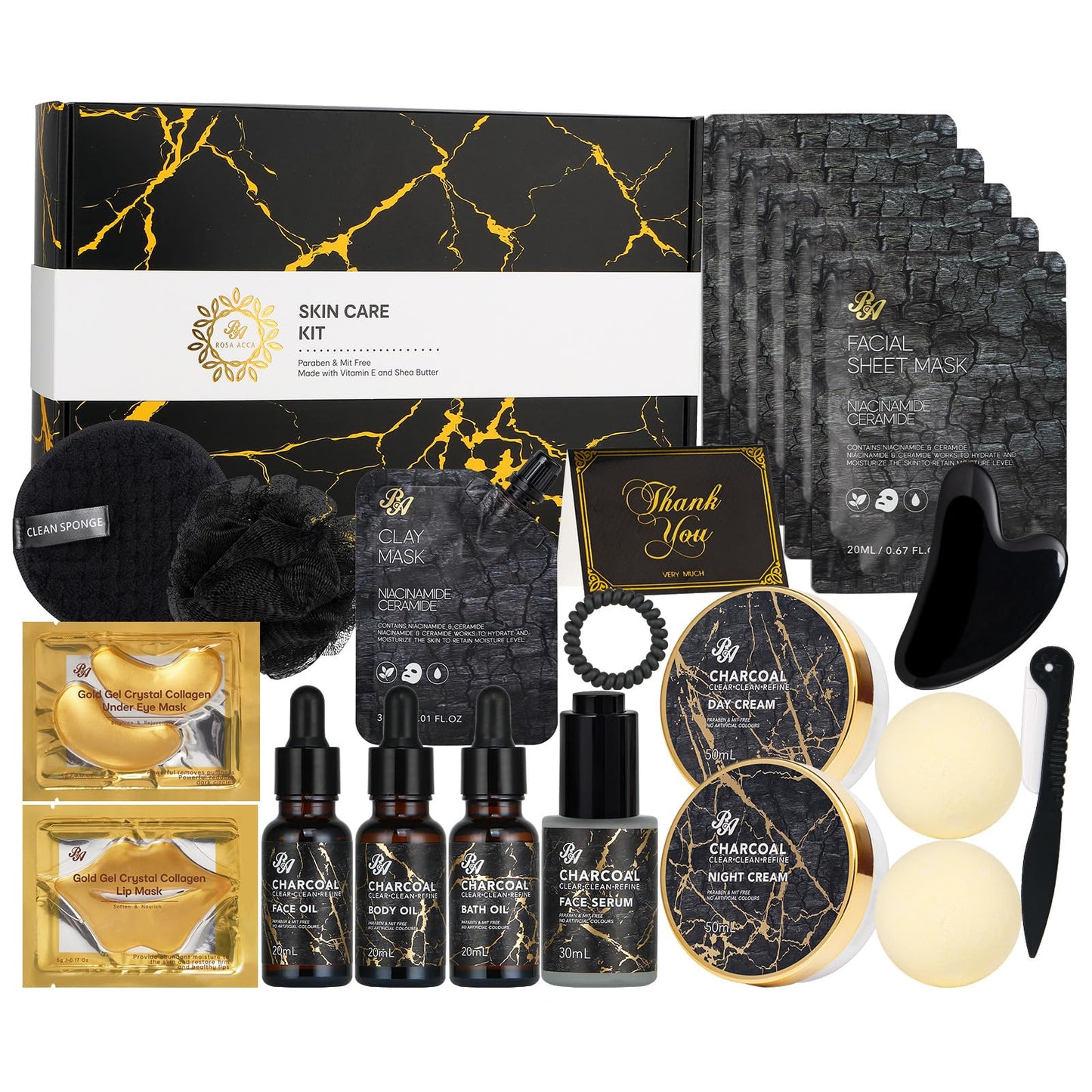 23 Pcs Mother's Day Gift for Mom, Charcoal Skin Care Set for Women & Men, Bath and Body Gifts Basket Kit, Home Spa Gift Set, Self-Care Set, Birthday Gifts, Bath Bombs, Christmas, Anniversary,Wife, Dad
