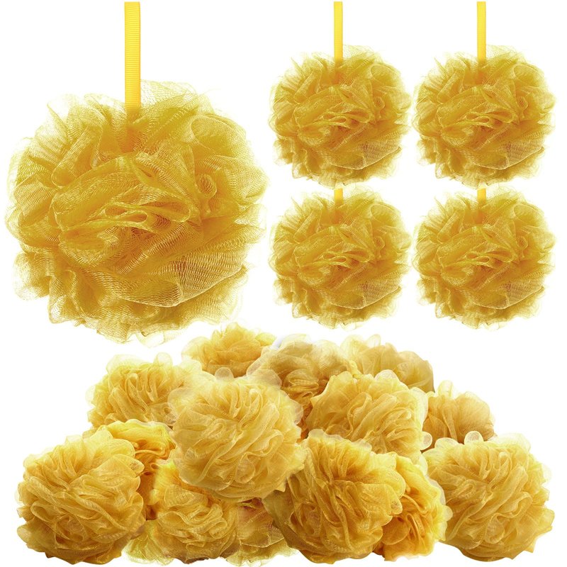 FuWeave 12 Pcs Christmas Bath Loofah Sponge Red Green Loofah Exfoliating Body Scrubber Shower Sponge 50g Mesh Shower Pouf Balls Gift Set for Women Men Bathing Accessories(Gold)