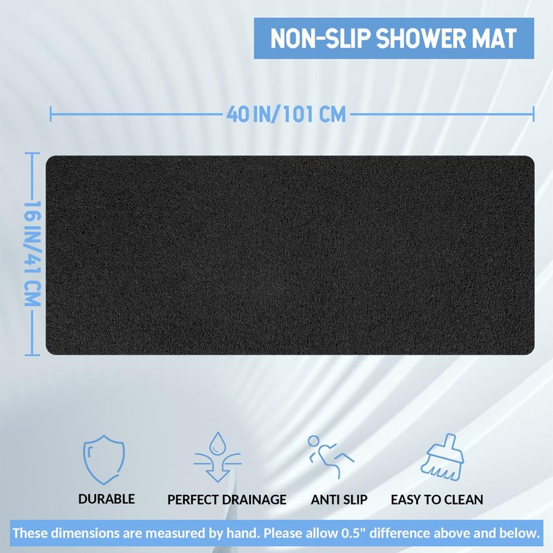 Hargiis Non-Slip Bathtub Mat, Anti Slip Shower Mat, Fast Drying Bathtub Mats, Foot Scrubber Mat, Anti Slip Mat for Tub, Floor, Bathroom, Kitchen, Home, Hotel (Black 40"×16")
