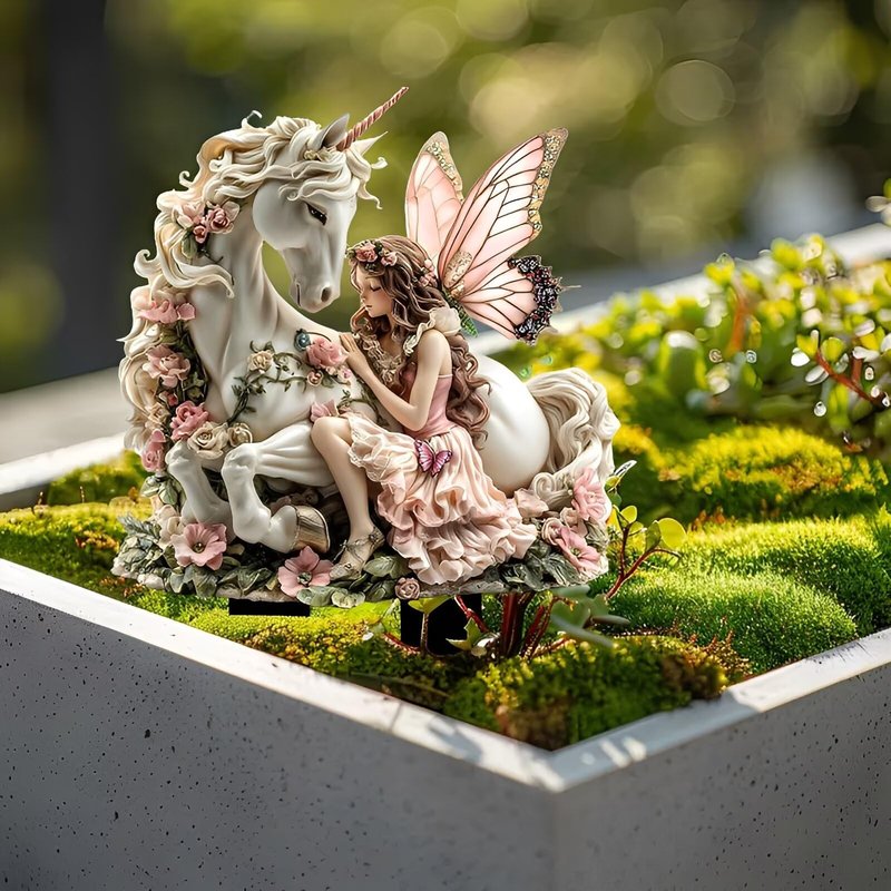 Fairy and Unicorn Acrylic Garden Stake, Indoor and Outdoor Garden Acrylic Decoration, Suitable for Flower Pots and Landscape Beautification, Suitable for Courtyards and Lawn