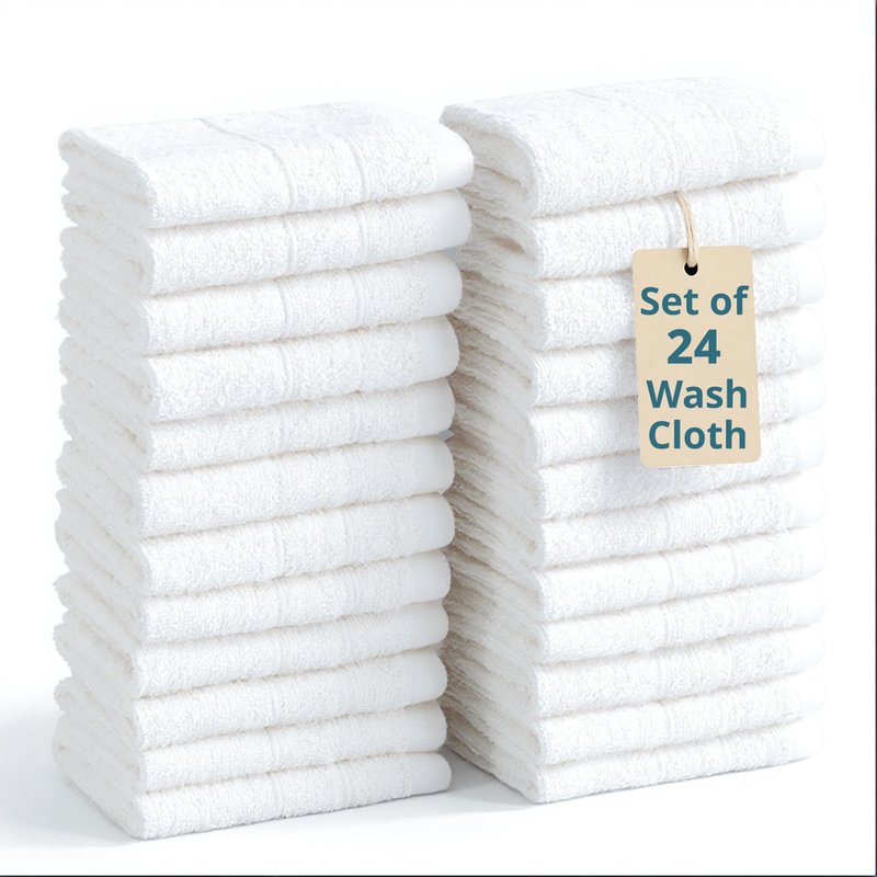 Casa Platino White Washcloths 24 Pack - 13x13 inches - 100% Cotton - Premium Quality Wash Cloths for Bathroom - Well Stitched, Soft & Highly Absorbent Washcloths Set - Ideal for Hotel, Spa & Salons