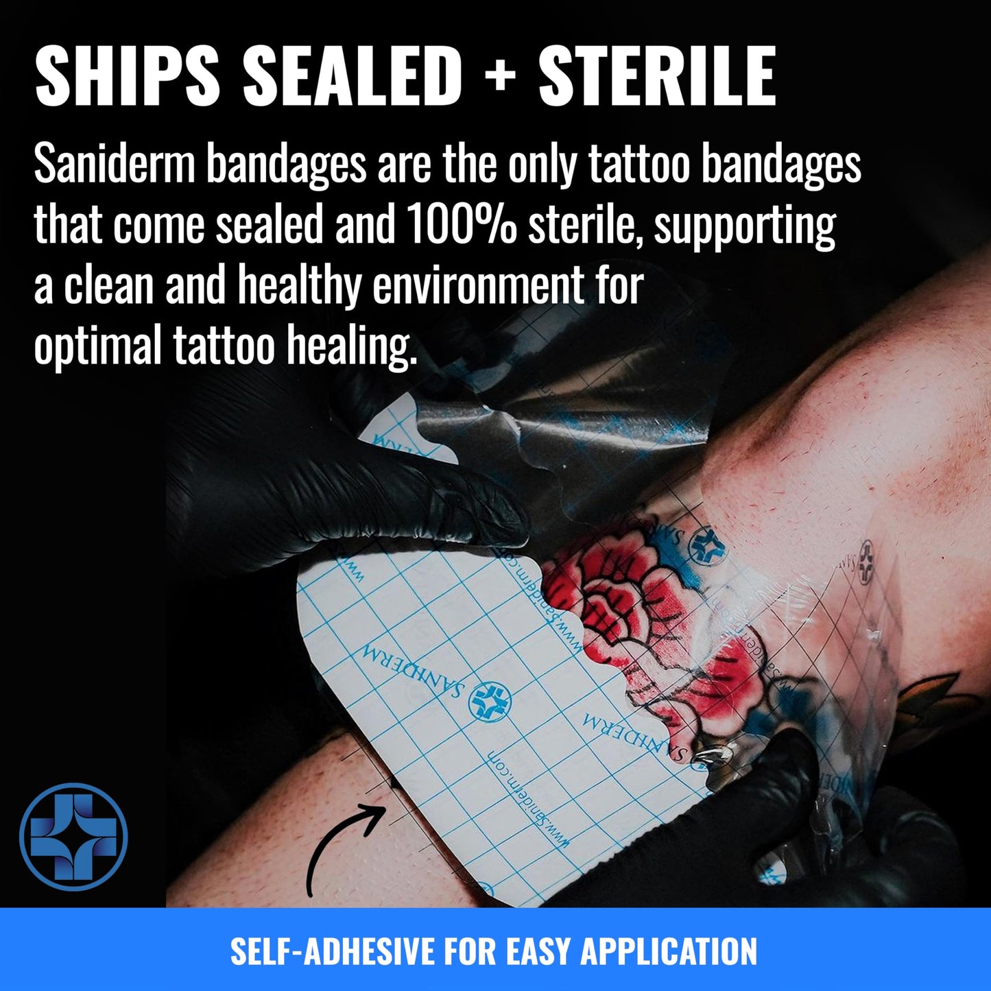 Saniderm Tattoo Aftercare Bandage 10 Sheets (Small Pack, 4 in x 4 in) – Convenient, Faster Tattoo Healing and Protection – Sterile, Waterproof, and Latex-Free