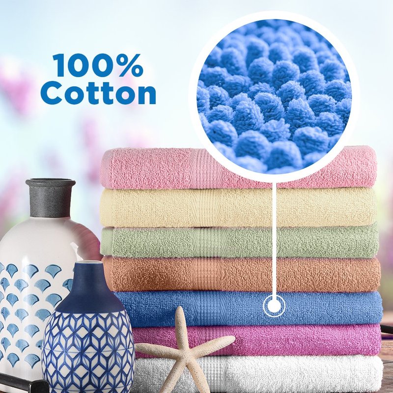 CrystalTowels 7-Pack: 27" x 52" 100% Cotton Extra-Absorbent Bath Towels (Brights)