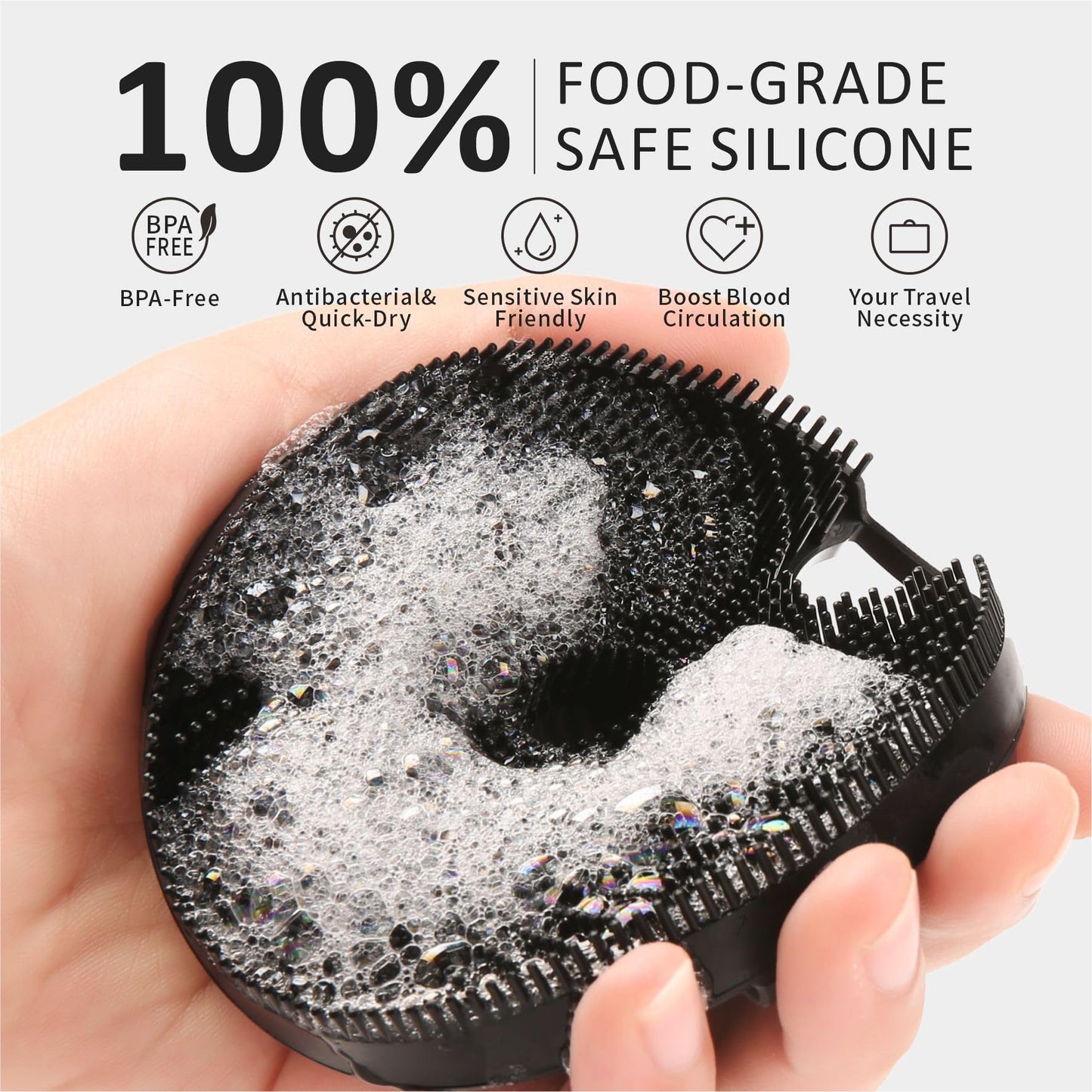 Silicone Body Scrubber, Super Exfoliating Body Scrubber in Shower Silicone Loofah with Easily Lather Bristles, Long Lasting, and More Hygienic Than Traditional Shower Loofah,1 Pack, Black