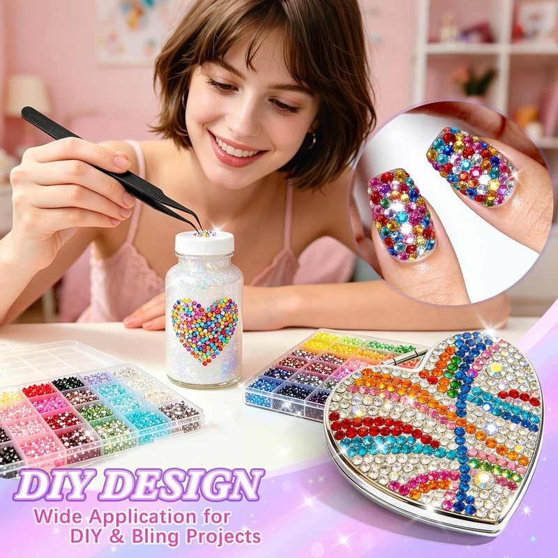 Skiennix 48000Pcs Resin Jelly Rhinestones - 48 Color 3mm Flatback Gems for Crafting & Nail Art