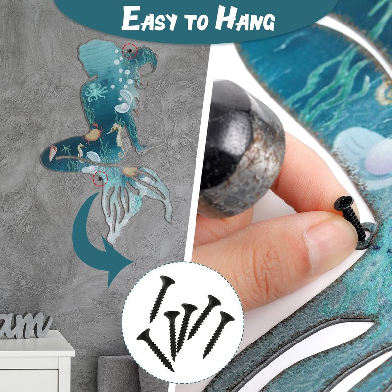 Demissle Metal Mermaid Decor Ocean Themed Wall Decorations Mermaid Wall Hanging Art Indoor Outdoor for Bathroom Kitchen Garden Pool Patio 15 x 9.7 Inches(Delicate Style)