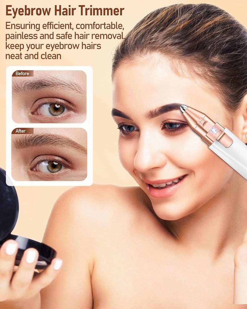 Eyebrow & Facial Hair Removal for Women: 2 in 1 Rechargeable Eyebrow Trimmer & Face Shaver, Painless Electric Facial Eye brow Razors Epilator with Built-in LED Light -Perfect for Face, Lips & Body