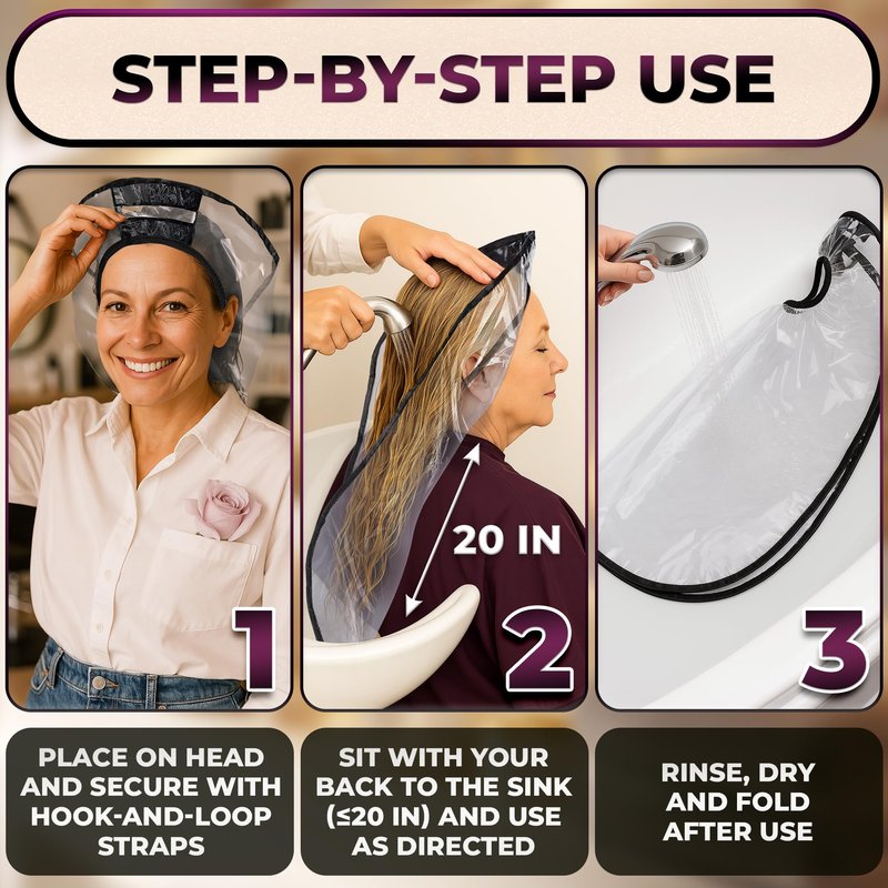 Hair Funnel for Washing Hair for Elderly – Shampoo Cape with Waterproof PVC Build 20"x9.5" for Upright Sink Washing & No-Rinse Care – Shampoo Caps no Rinse for Gentle Bedridden Support & Home Use