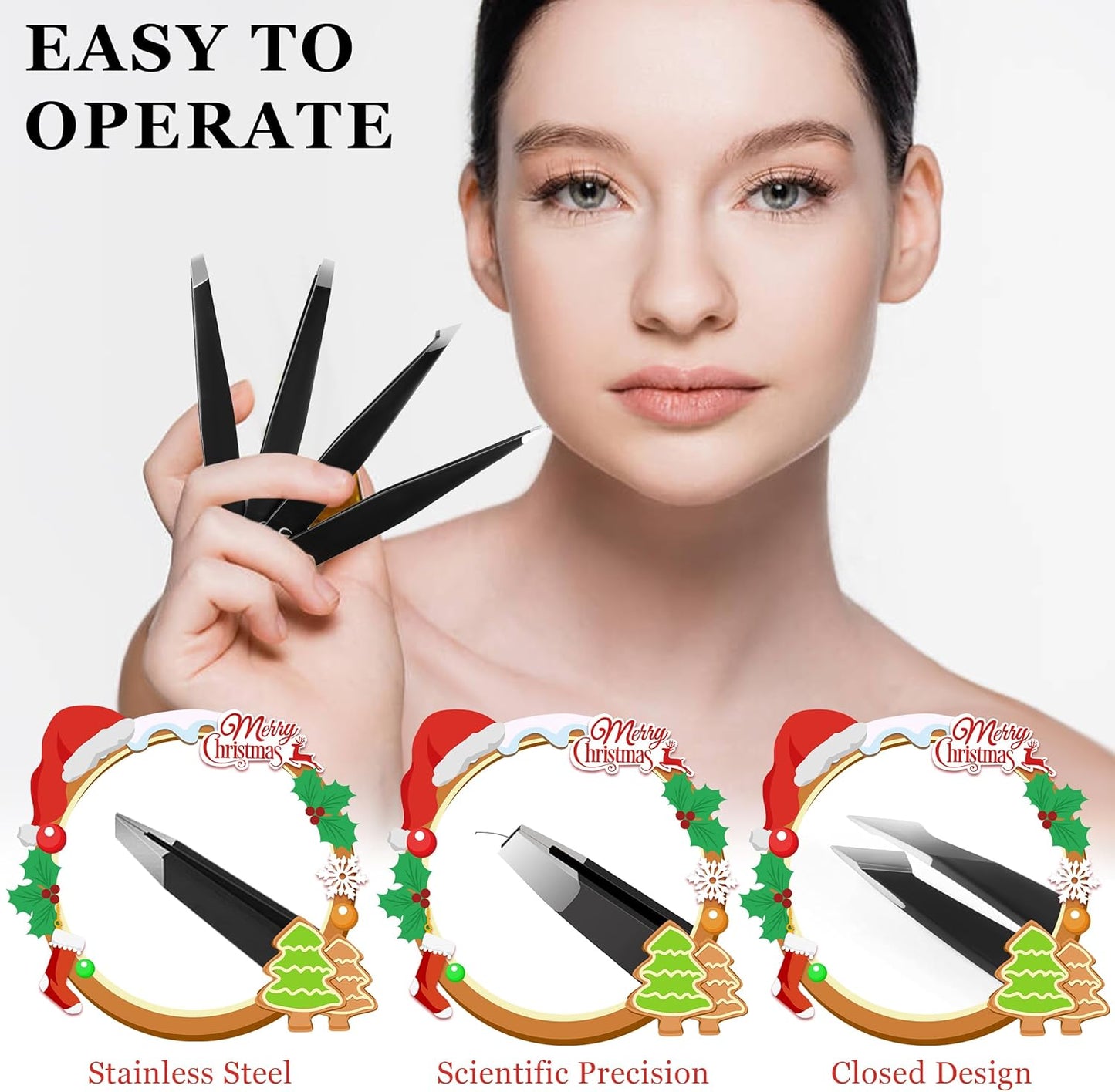 Skiennix Tweezers Set - 4-Piece Stainless Steel Eyebrow Tweezers for Precision Facial Hair Removal | Perfect Gift for Women and Men