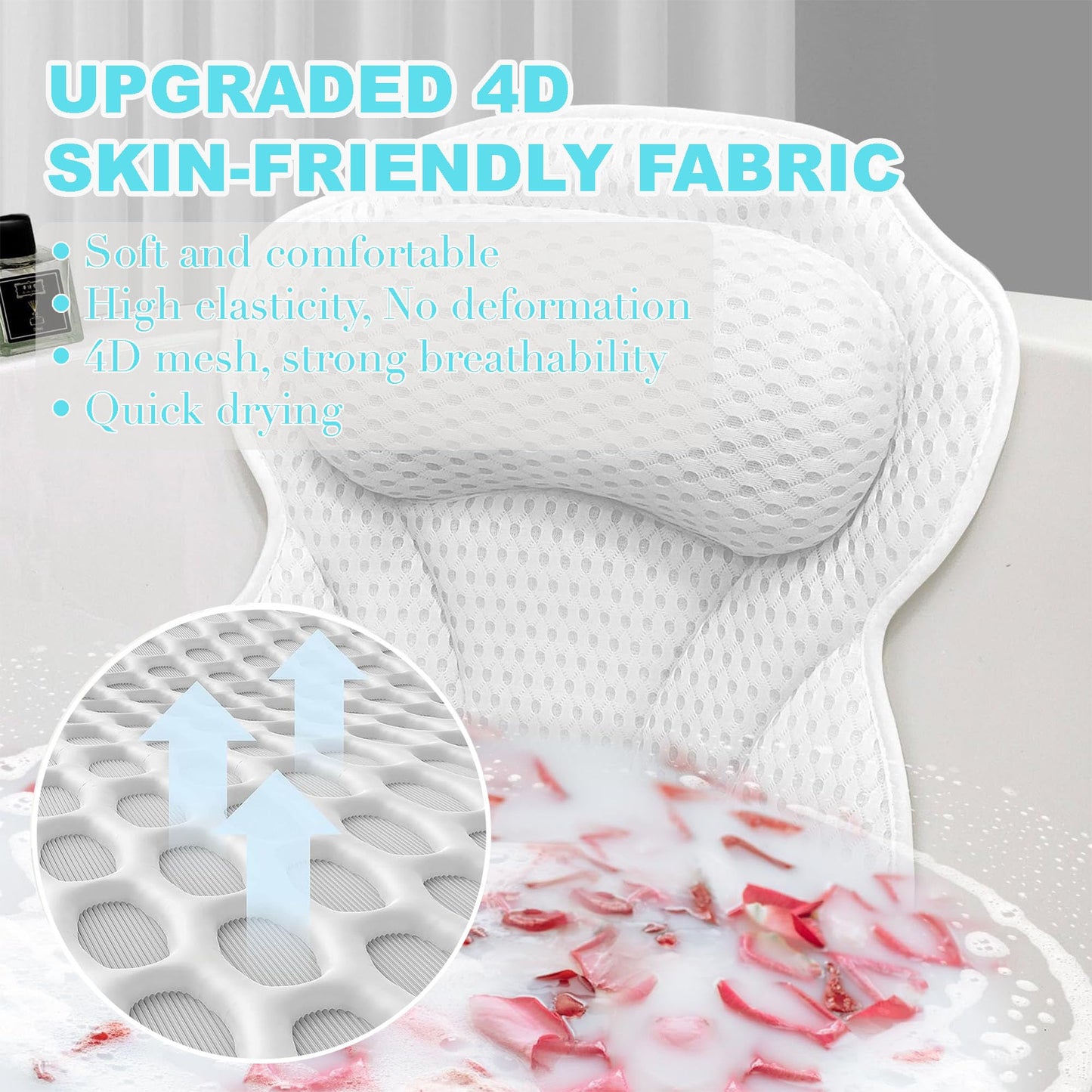 YHan Luxury Bath Pillow for Tub - 4D Mesh Bathtub Pillows for Head and Neck Support with 6 Suction Cups, Washable Spa Bath Accessories & Relaxing Gifts for Women