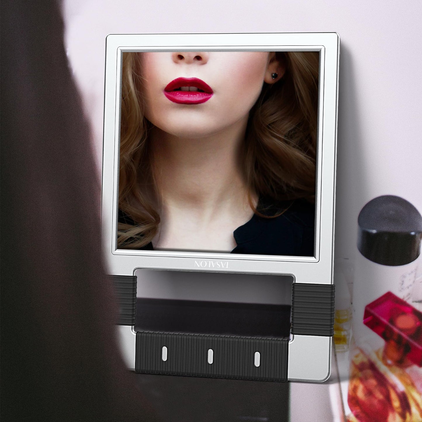 TASALON Unbreakable Hand Mirror, Silver, Rectangular, Tabletop Mount, ABS Frame, Handheld Mirror for Barber, Salon, Makeup, Shower