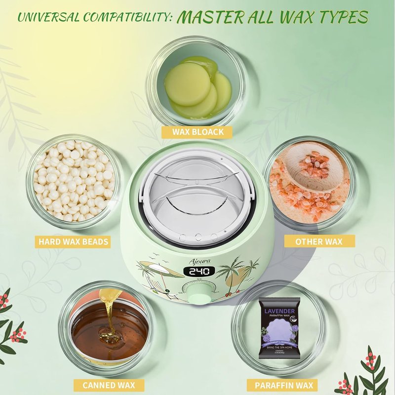 Digital Wax Warmer Kit - 10-Min Quick Heat Hair Removal System with Precision Temp Control | Includes 30 Wax Sticks, Light Green