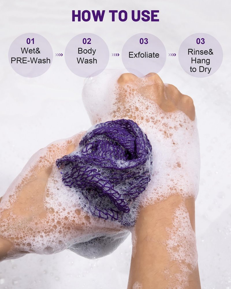 MTDLYICE African Net Sponge 3 Pack, Back Scrubber for Shower, XL 80CM Exfoliating Washcloth, African Net Sponge Authentic, Body Scrubber exfoliator Bath Accessories (Pink,Red,Purple)