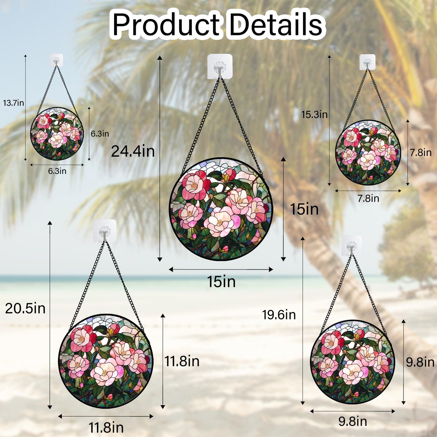 QZQCBLC Stained Glass Window Hanging Pink Rose 7.8" - Green Suncatcher Door Garden Sun Catcher Home Decor Birthday Christmas for Mom Men Woman Nana Wife Friend Plant Lovers