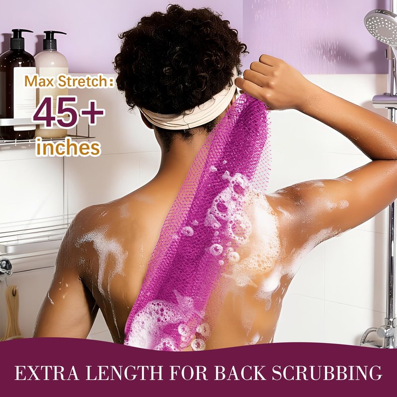 Authentic African Net Sponge Pink 2 Pack, 45 Inch Long Exfoliating Bath Net with Knots & Handles, Quick Dry Mesh Body Scrubber for Back, Shower, Face & Body, Gentle Exfoliation for All Skin Types