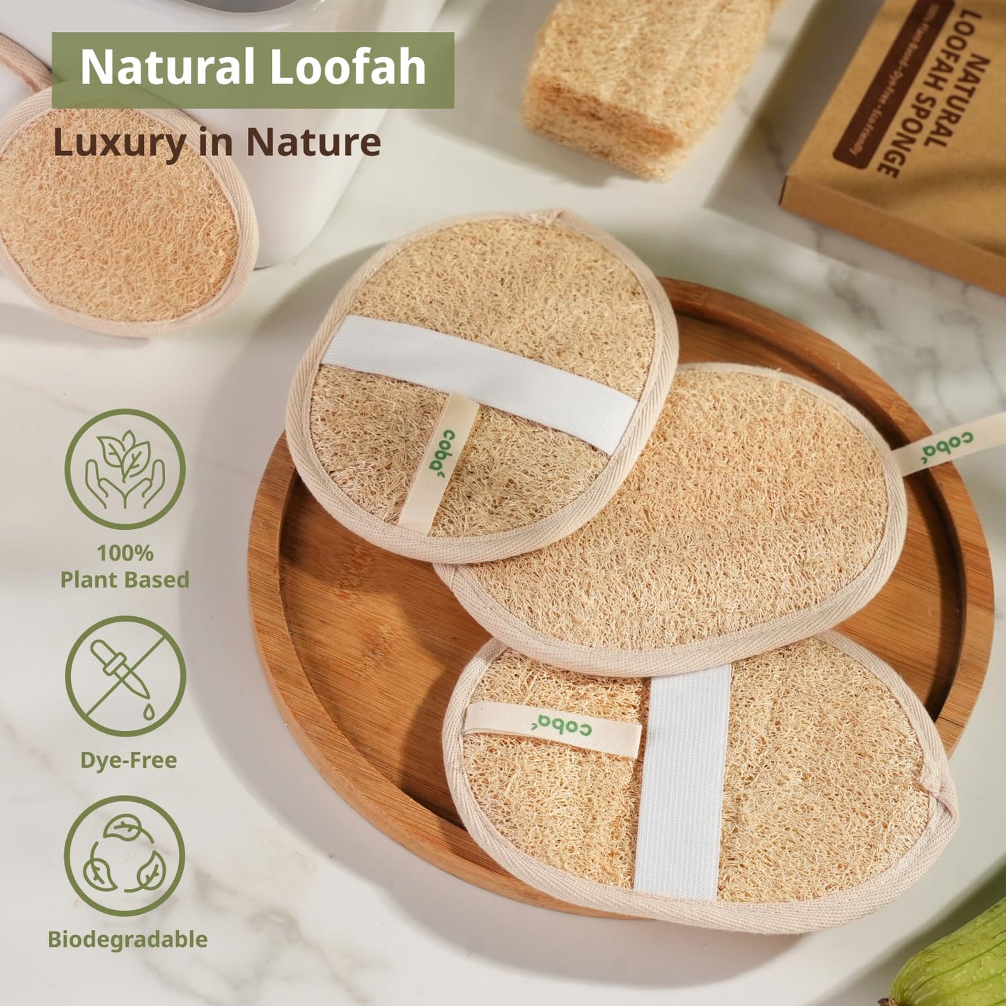 Coba Straws Natural Loofah Exfoliating Body Scrubbers – 3 Pack | 100% Plant-Based Shower Luffa Sponge Set for Deep Cleansing, Smooth & Glowing Skin | Bath Loofah for Women & Men
