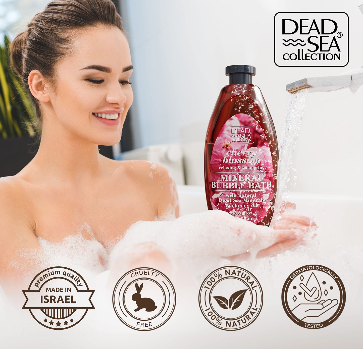 Dead Sea Collection Bubble Bath with Cherry Blossom for Women and Men – Cherry Seeds Oil and Dead Sea Salt - Nourishing and Moisturizing Skin - Pack of 2 (67.6 fl.oz)