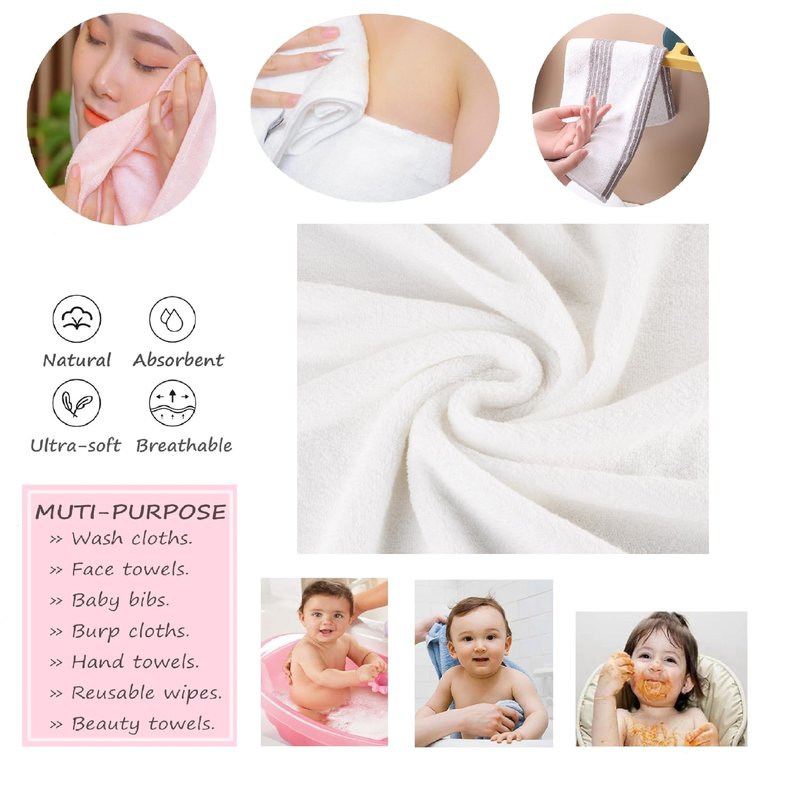 Mother-Earth 6-Pack Bath Washcloths 12"x12" - Soft and Absorbent Face Towels, Quick-Drying Wash Cloths for Sensitive Skin, Premium Quality for Daily Use (White)