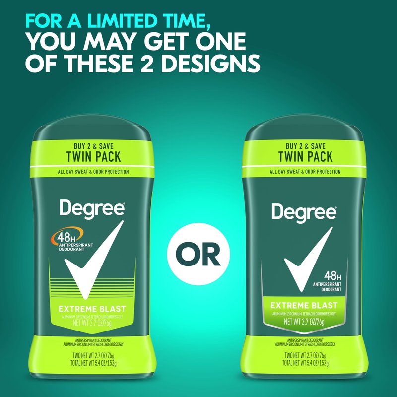 Degree Men Original Protection Antiperspirant Deodorant Extreme Blast Twin Pack 48-Hour Sweat and Odor Protection Antiperspirant For Men 2.7 oz